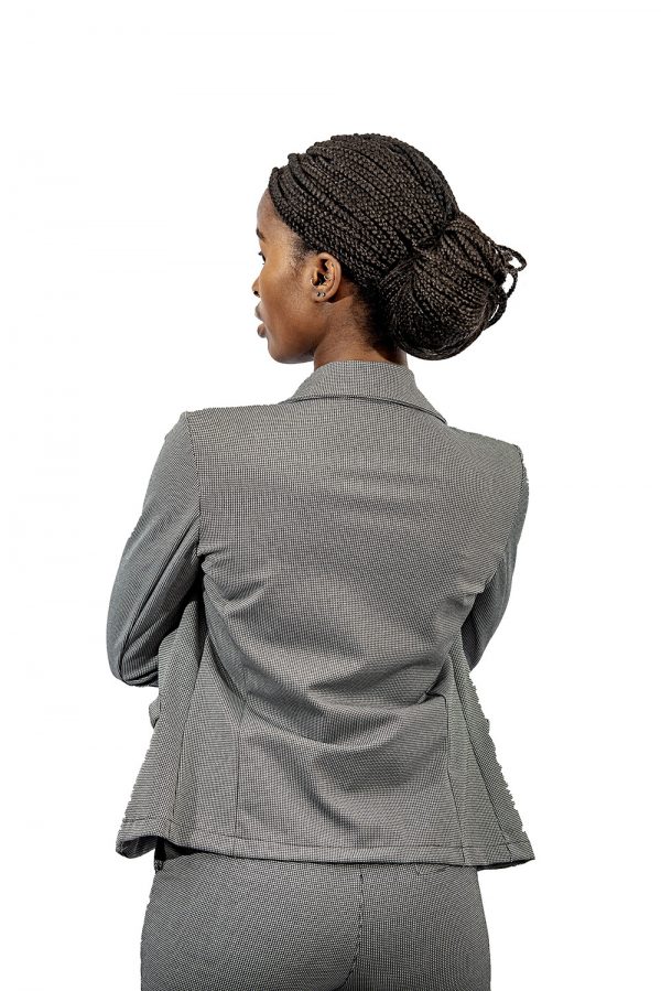 ladies small check stretch jacket back