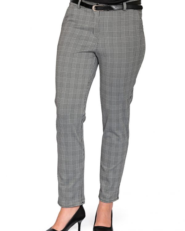 Ladies big check stretch pants front