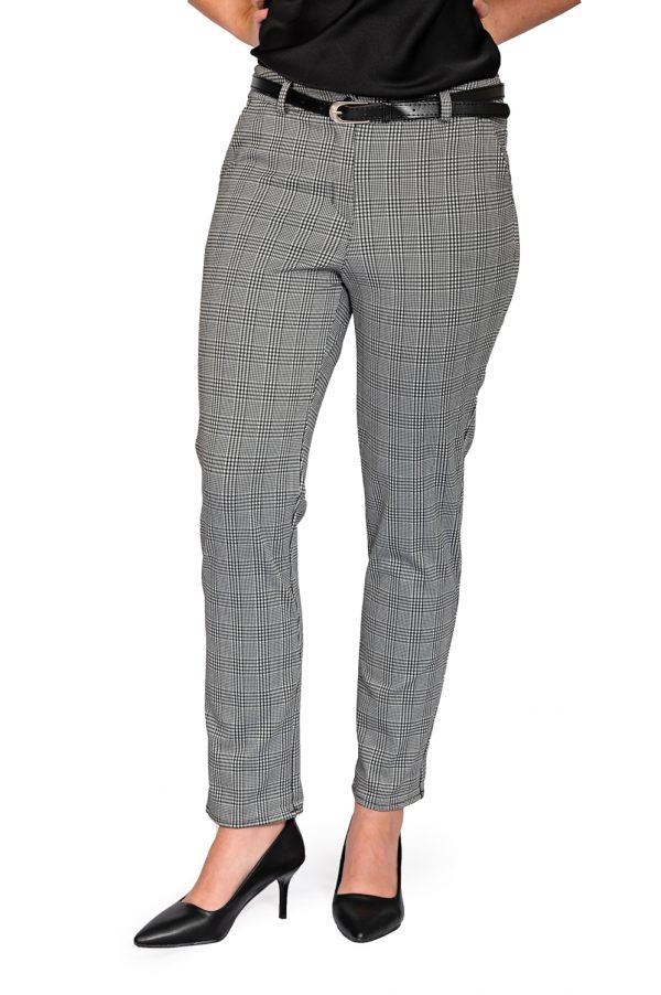 Ladies big check stretch pants front