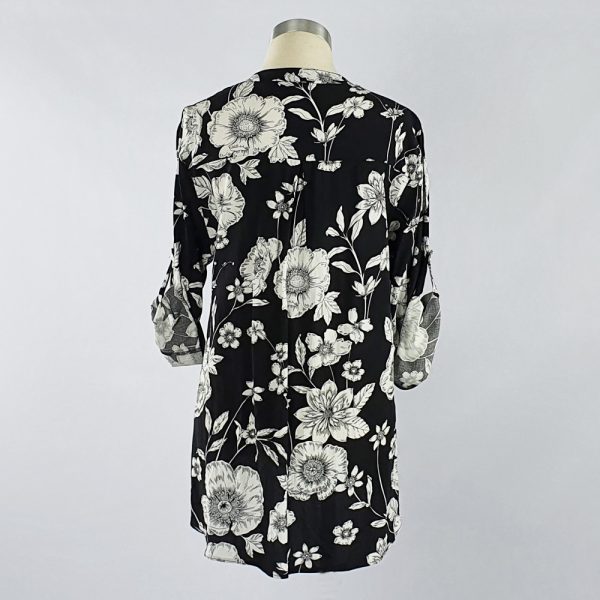 Viscose Printed Shirt with Sequin Pocket & Placket Black/White Back