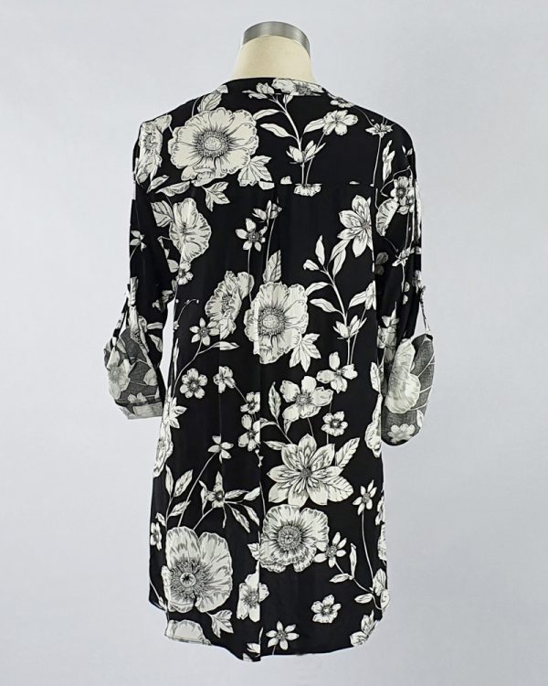 Viscose Printed Shirt with Sequin Pocket & Placket Black/White Back