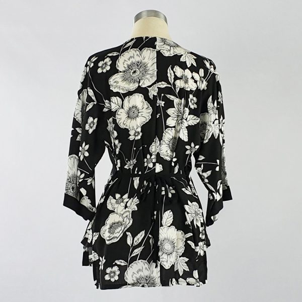 Viscose Print Kimono Wrap Top Black/White