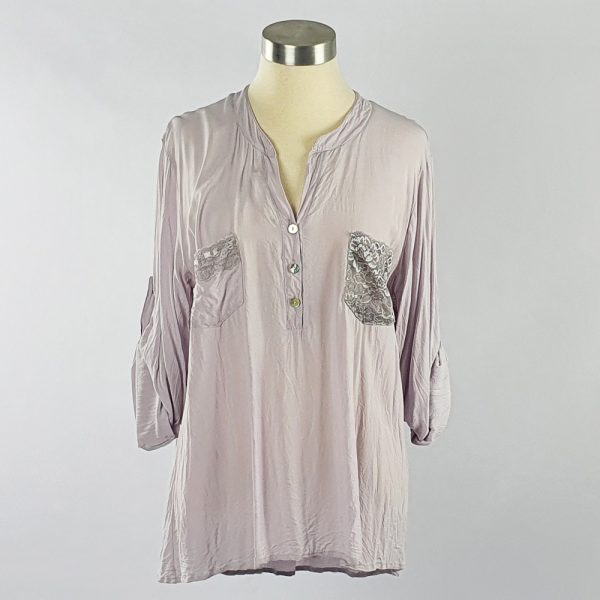 Viscose Shirt with Lace Pocket Grey