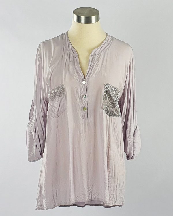 Viscose Shirt with Lace Pocket Grey
