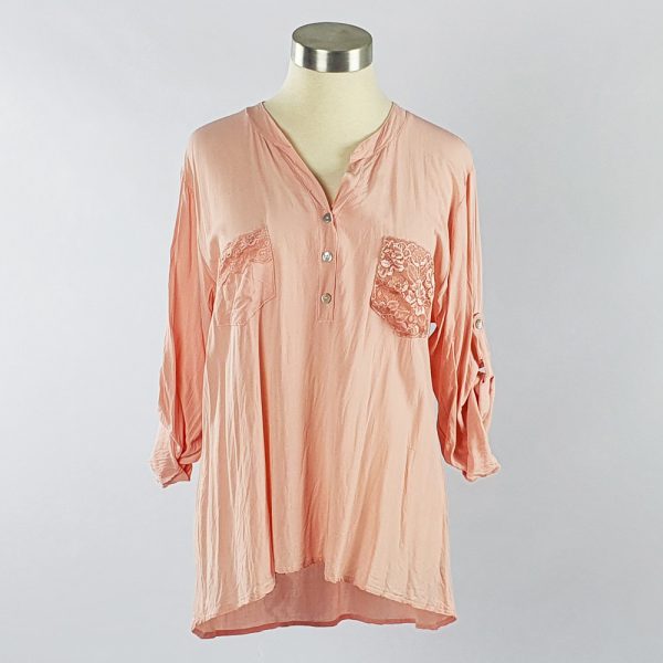 Viscose Shirt with Lace Pocket Pink