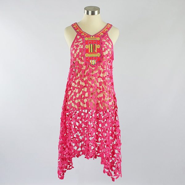 Lace Dress with Embroidery Pink