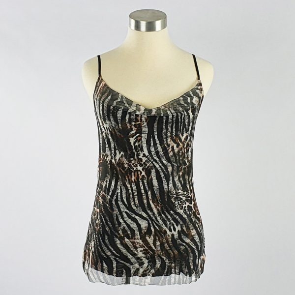 Cowl Neck Mesh Cami Zebra Stone/Black/White