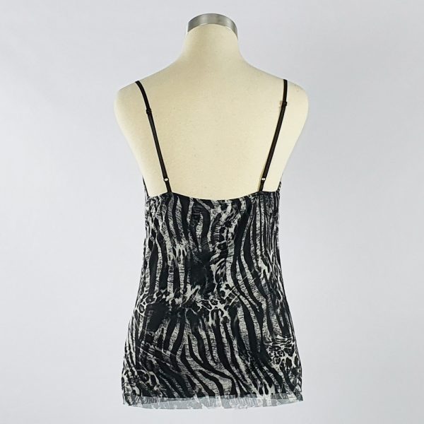 Cowl Neck Mesh Cami Zebra Black/White Back