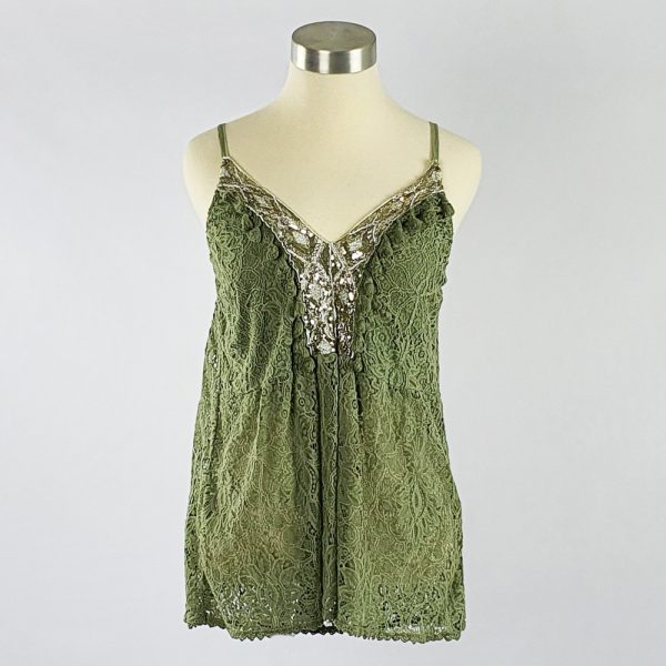Lace Tassel Trim Cami Green