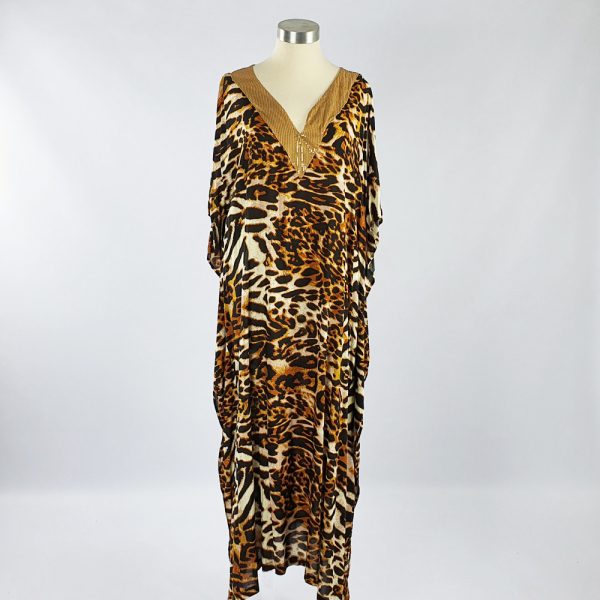 Long Sequin Animal Print Kaftan Gold