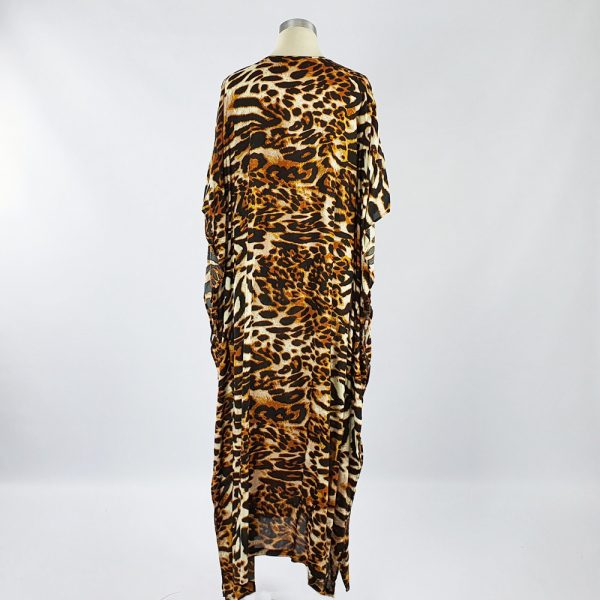 Long Sequin Animal Print Kaftan Gold Back