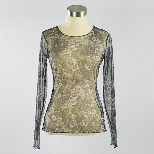 Small Flower Print Mesh Top Blue/Grey