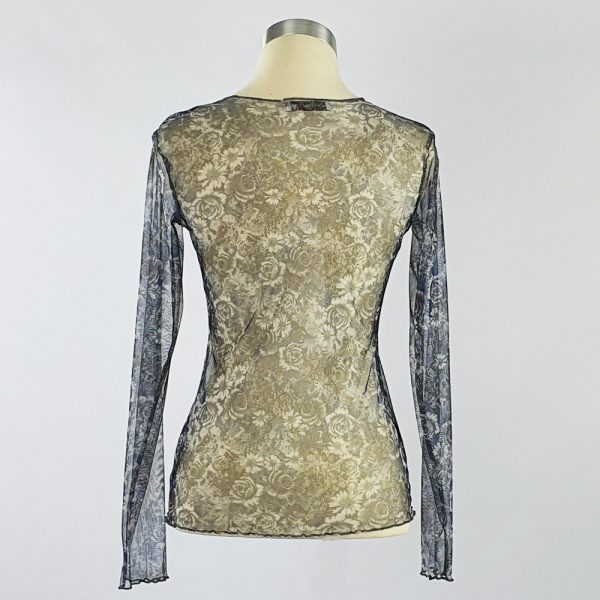 Small Flower Print Mesh Top Blue/Grey Back