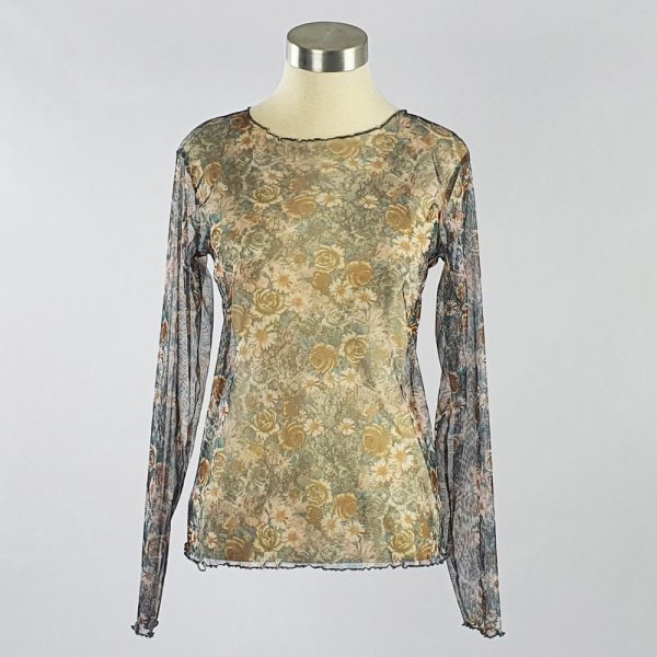 Small Flower Print Mesh Top Blue/Brown