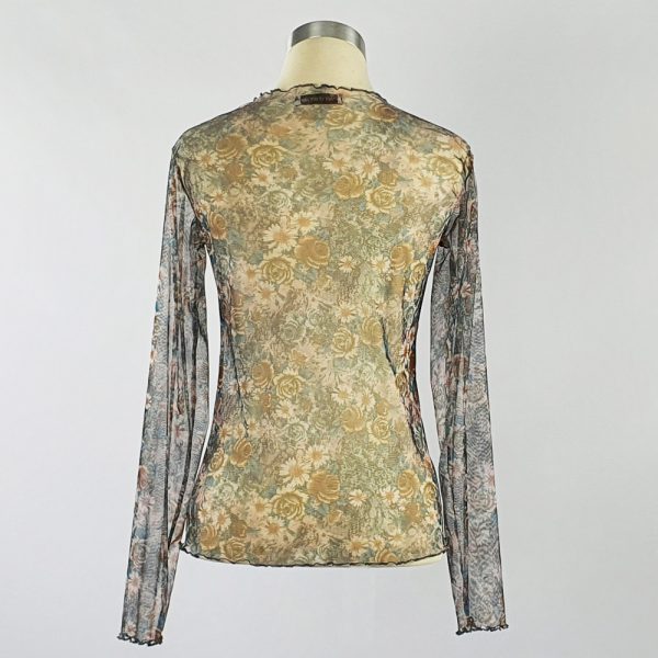 Small Flower Print Mesh Top Blue/Brown Back