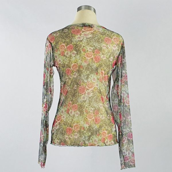 Small Flower Print Mesh Top Green/Pink Back