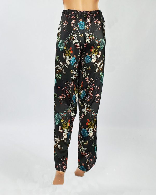 Bubble Satin Drawstring Pants Black Floral Back