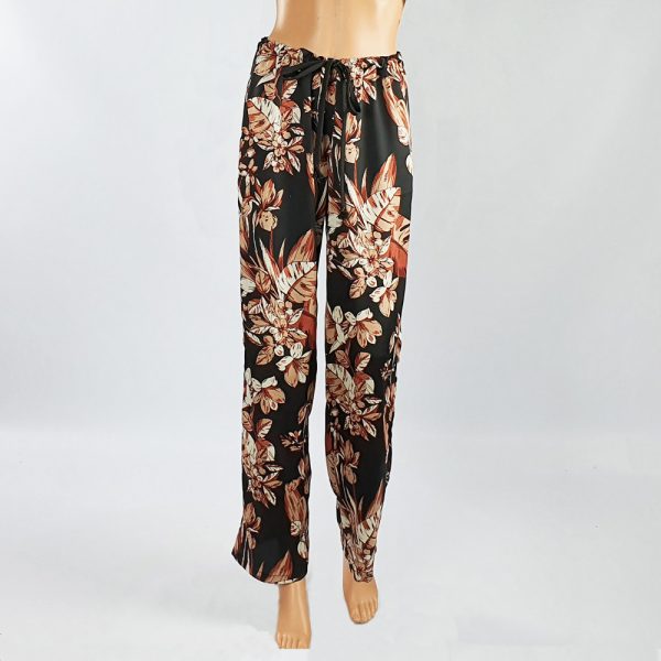 Bubble Satin Drawstring Pants Black/Brown