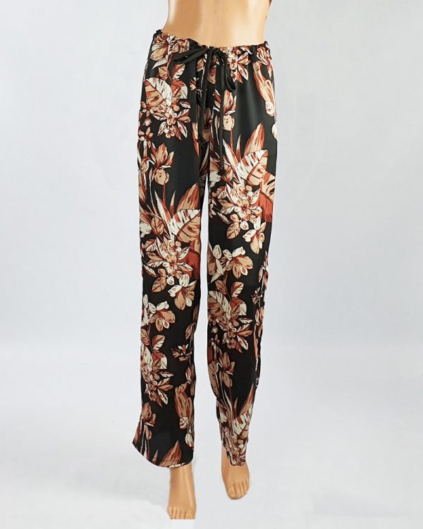 Bubble Satin Drawstring Pants Black/Brown