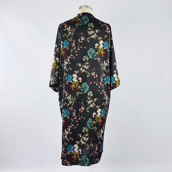 Bubble Satin Kimono Jacket Black Floral Back
