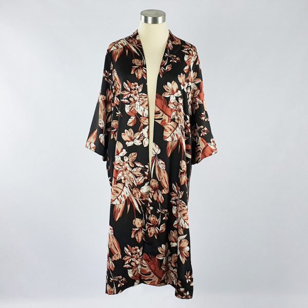 Bubble Satin Kimono Jacket Black/Brown Floral