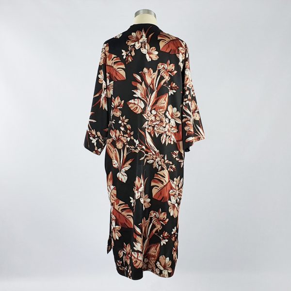 Bubble Satin Kimono Jacket Black/Brown Floral Back
