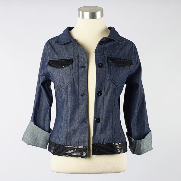 Lightweight Summer Denim Trim Jacket Black Sequin Trim