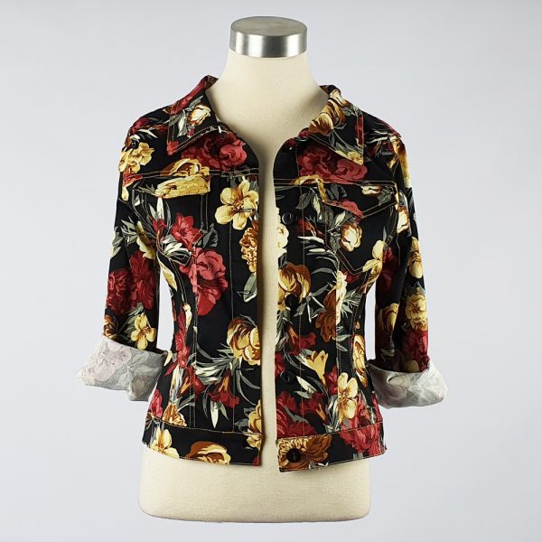 Cotton Sateen Floral Lightweight Summer Jacket Black/Red/Yellow