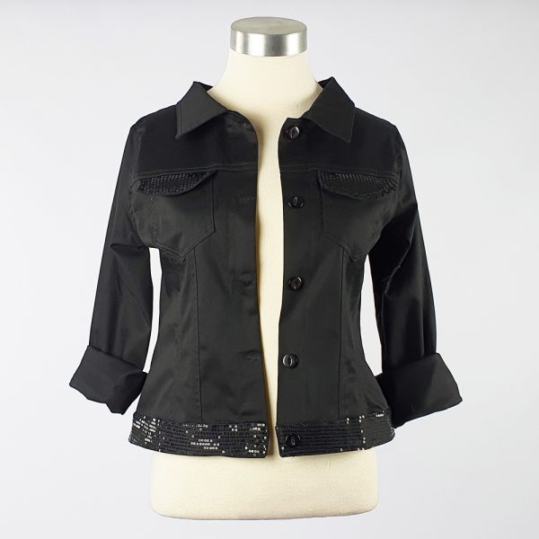 Cotton Sateen Lightweight Summer Jacket Black Sequin Trim