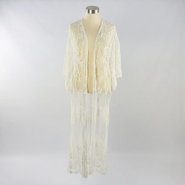 Long Lace Open Kaftan White