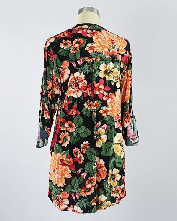 Viscose Printed Shirt with Sequin Pocket & Placket Black Floral Back