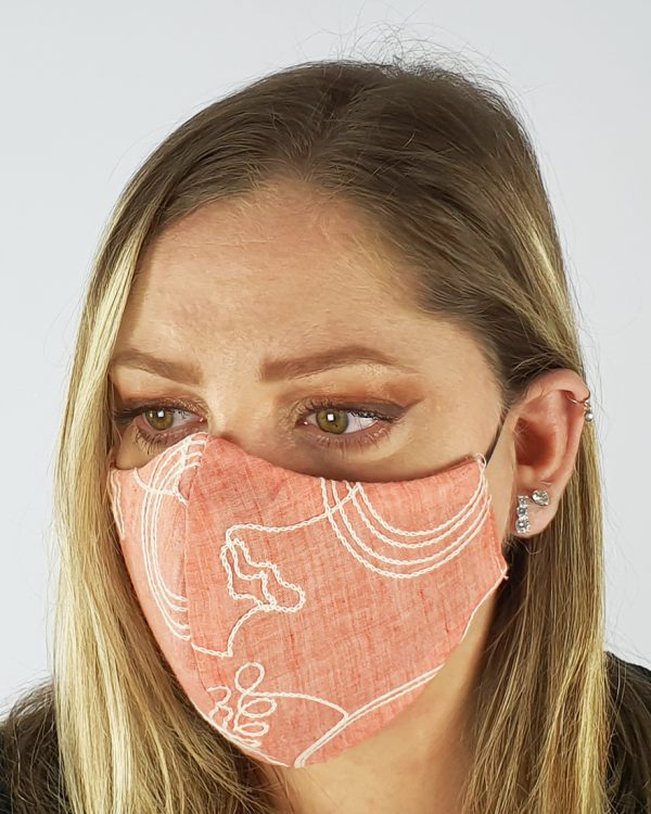 5 Layer 2 Pack Reusable Embroidery Face Mask Coral