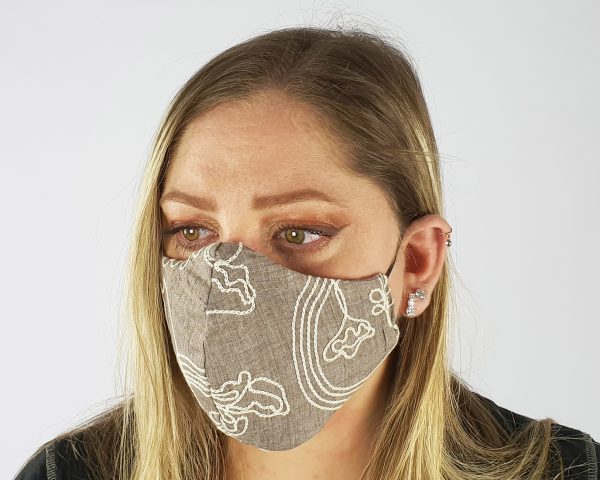 5 Layer 2 Pack Reusable Embroidery Face Mask Grey