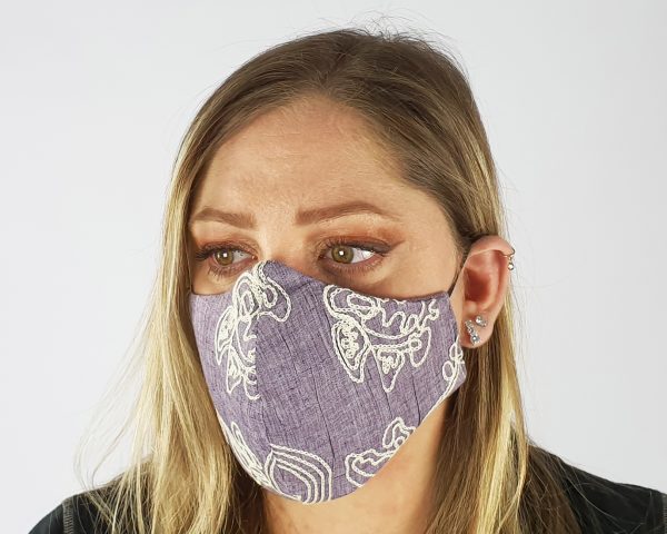 5 Layer 2 Pack Reusable Embroidery Face Mask Purple