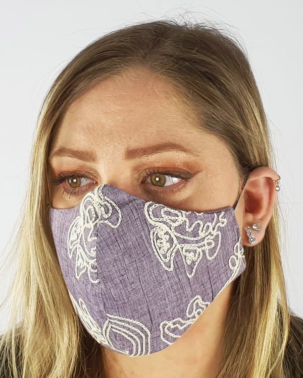 5 Layer 2 Pack Reusable Embroidery Face Mask Purple