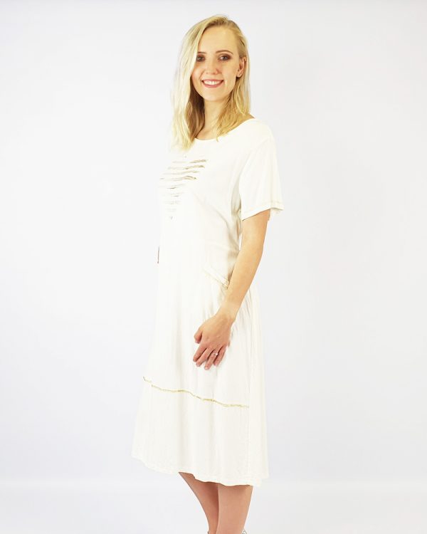 Linen Dress Heart Print Cream