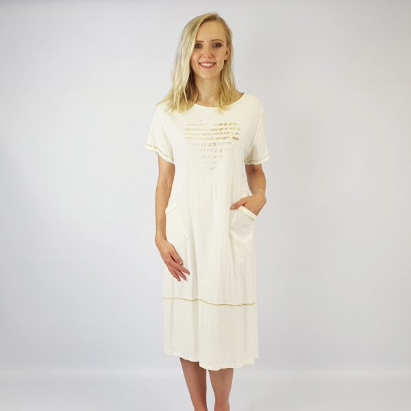 Linen Dress Heart Print Cream