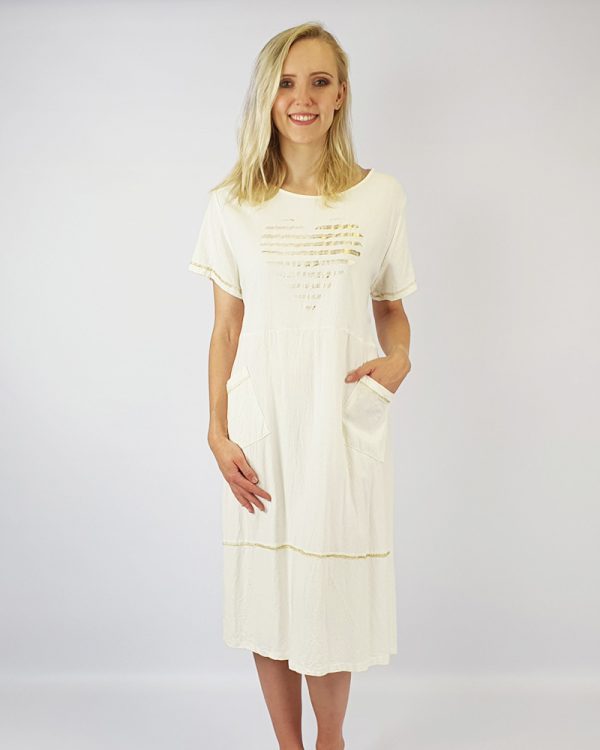 Linen Dress Heart Print Cream