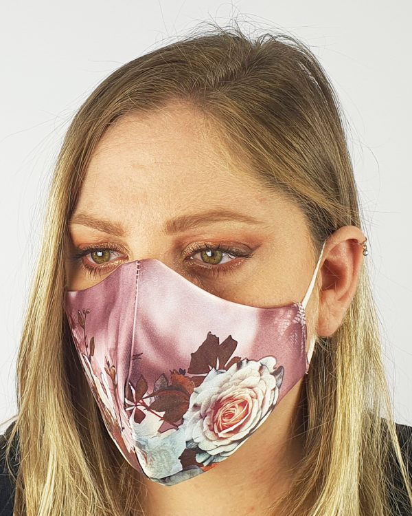 3 Layer 2 Pack Reusable Satin Mask Pink/Purple Floral