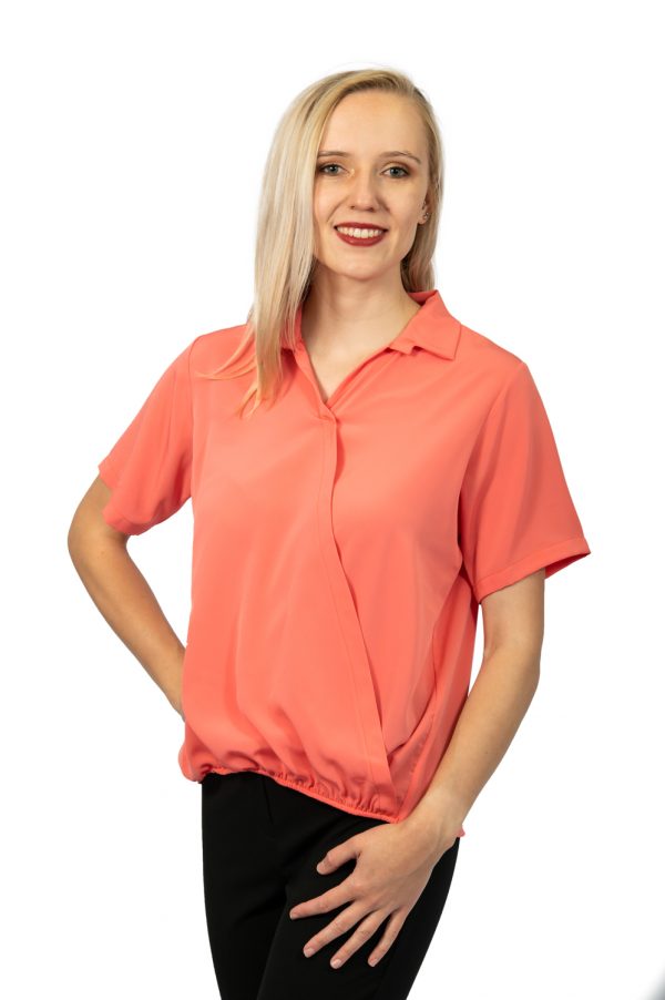 Short sleeve crossover top coral front
