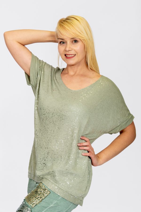 Jersey Knit Foil Dot Top Khaki