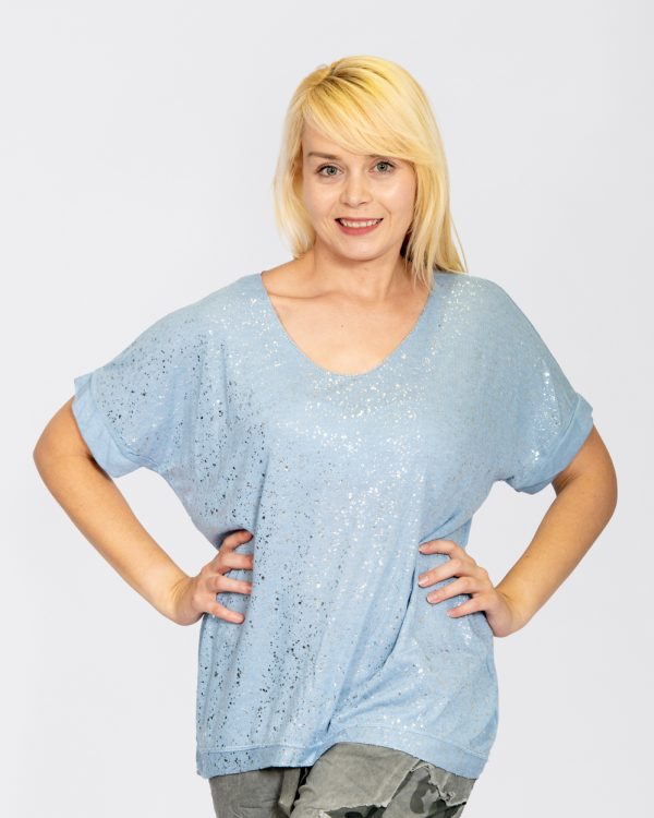 Jersey Knit Foil Dot Top Blue