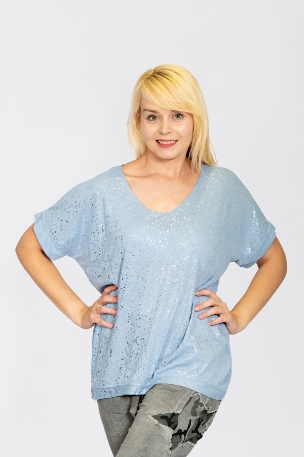Jersey Knit Foil Dot Top Blue
