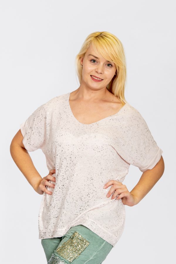 Jersey Knit Foil Dot Top Light Pink