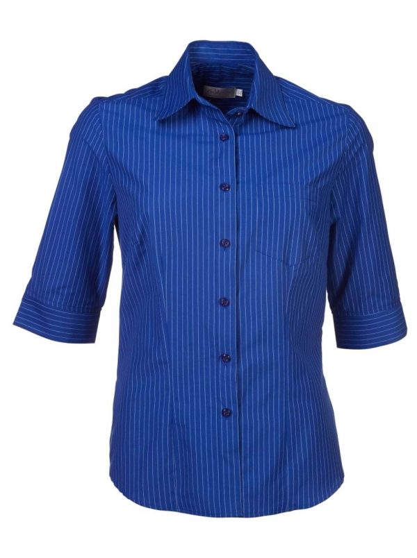 Ladies Wendy Stripe 3/4 Sleeve Blouse Royal
