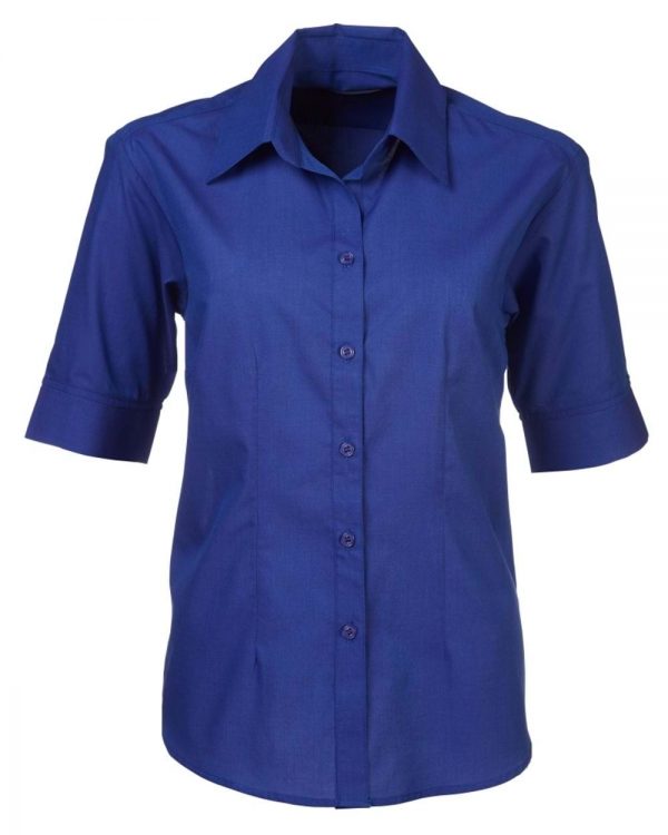 Ladies Megan End on End Short Sleeve Blouse French Blue