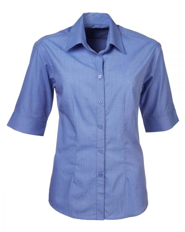 Ladies Megan End on End Short Sleeve Blouse Sky Blue