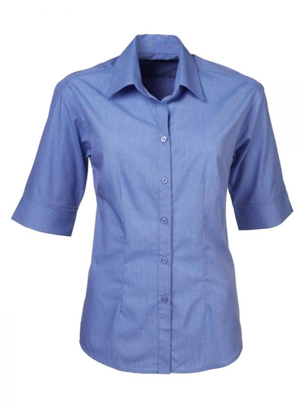 Ladies Megan End on End Short Sleeve Blouse Sky Blue