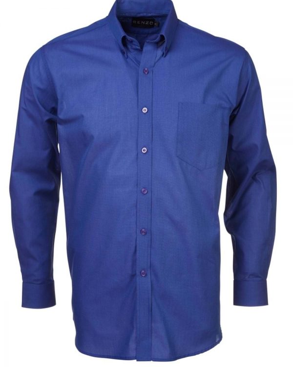 Mens End on End Long Sleeve Shirt French Blue