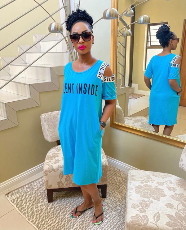 Cotton Knit Talent Dress - Blue Front